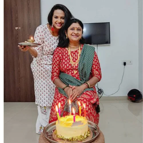Amruta with her mother